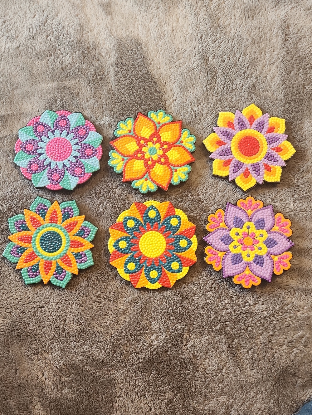 Bright Flowers Coasters Diamond Painting -  Completed & Sealed (w/ Cork backing)